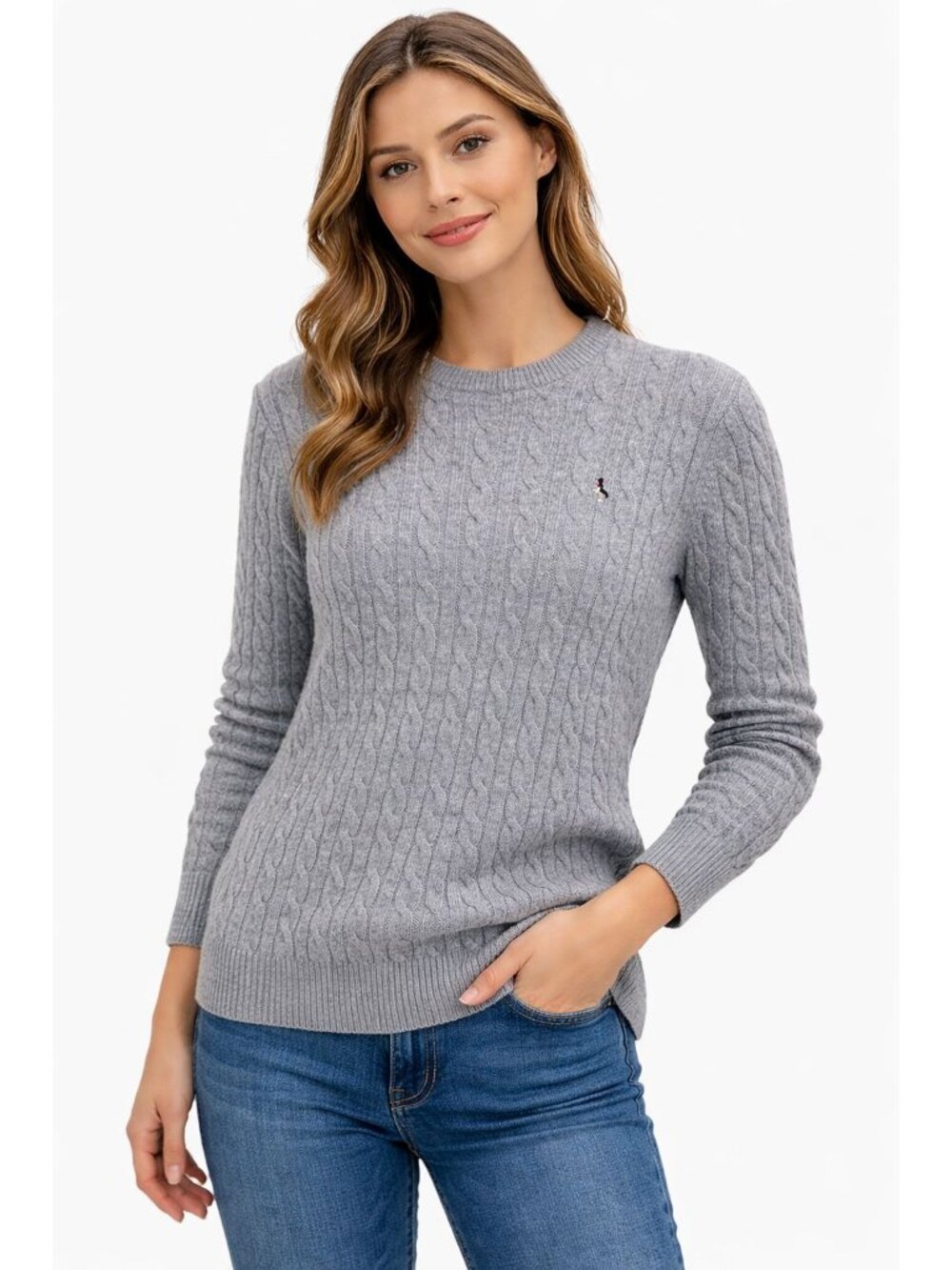 Jack Wills Sz XS Gray Cable Knit Merino Wool Sweater Pullover Preppy Collegiate